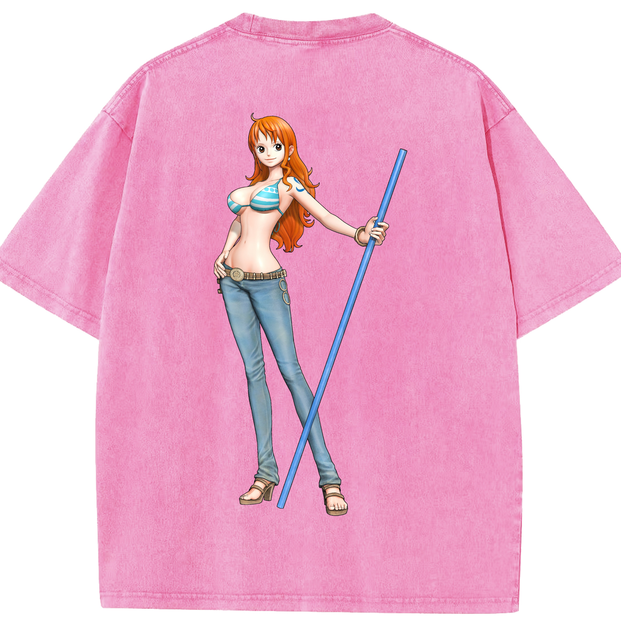 （画像用） ワンピース ナミ ONE PIECE Nami 綿100% ヴィンテージ風 半袖Tシャツ（背面プリント）